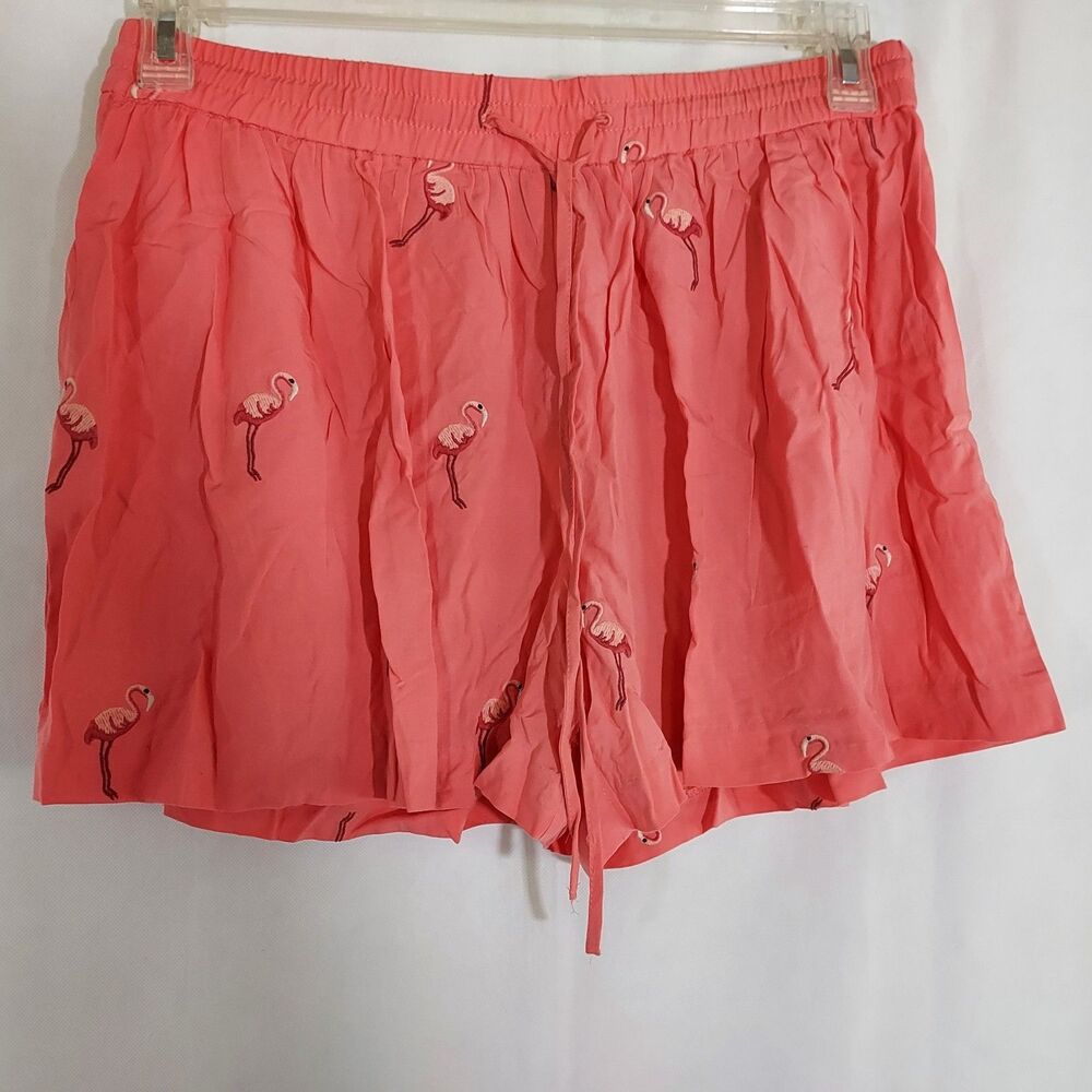 LOFT Embroidered Flamingo Rayon Shorts Flowy Drawstring Elastic Waist Size Small - Picture 2 of 9